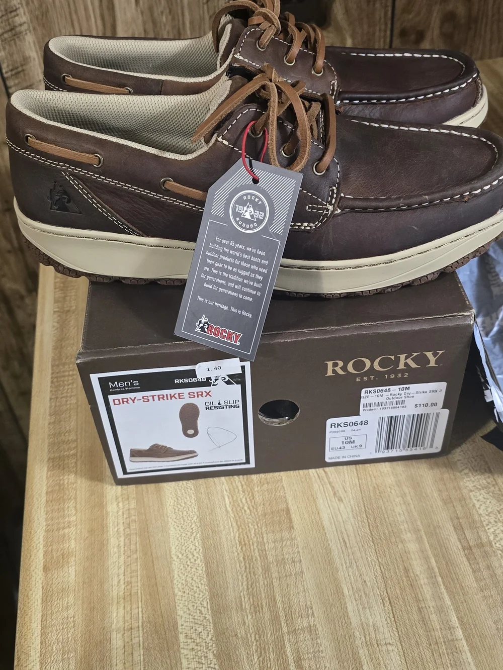 Rocky Men's 10 M Brown Leather Boat Shoes with Cream Sole NWT